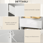 HOMCOM-Comodini-Moderni-con-LED-Set-2-Pezzi-in-Truciolato-Bianco-con-Cassetto-e-2-Ripiani-Aperti-40x40x55-cm