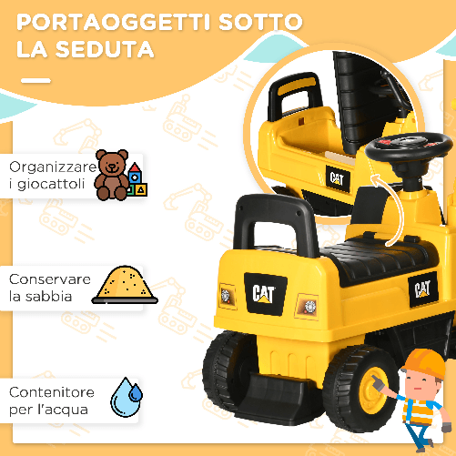 HOMCOM-Ruspa-Giocattolo-per-Bimbi-da-1-3-Anni-con-Escavatore-e-Contenitore-Senza-Batteria-Giallo