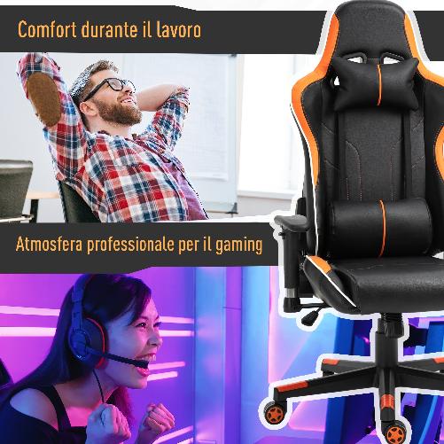 Vinsetto-Poltrona-Gaming-con-Altezza-e-Schienale-Regolabile-Sedia-da-Ufficio-Nera-e-Arancione