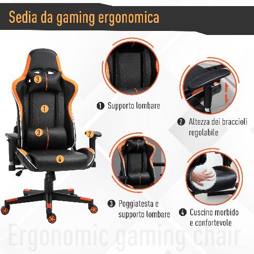 Vinsetto-Poltrona-Gaming-con-Altezza-e-Schienale-Regolabile-Sedia-da-Ufficio-Nera-e-Arancione