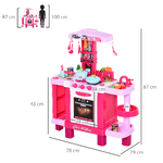 HOMCOM-Cucina-Giocattolo-per-Bambini-con-38-Accessori-Inclusi-Gioco-con-Luci-e-Suoni-Realistici-78x29x87cm-Rosa