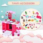 HOMCOM-Cucina-Giocattolo-per-Bambini-con-38-Accessori-Inclusi-Gioco-con-Luci-e-Suoni-Realistici-78x29x87cm-Rosa