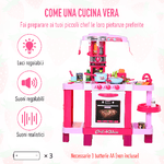 HOMCOM-Cucina-Giocattolo-per-Bambini-con-38-Accessori-Inclusi-Gioco-con-Luci-e-Suoni-Realistici-78x29x87cm-Rosa