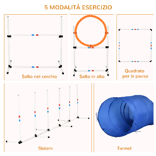 PawHut-Set-per-Addestramento-Cani-con-Salto-Tunnel-Slalom-e-Anello