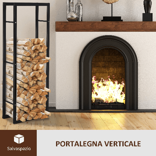 HOMCOM-Scaffale-Porta-Legna-Verticale-per-Interno-in-Ferro-Nero-40x25x150cm