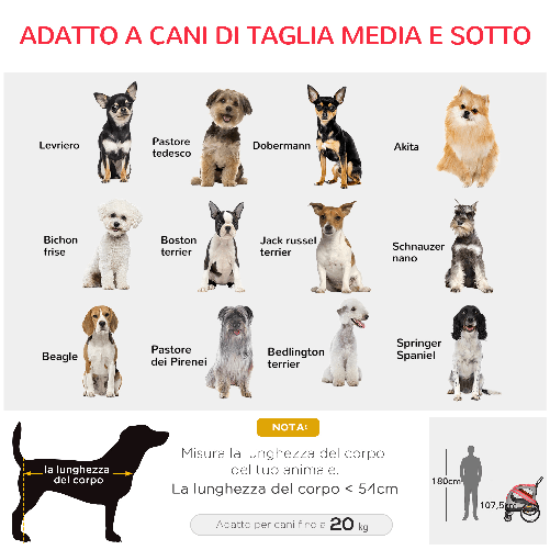 PawHut-Rimorchio-Cani-con-Ingresso-a-Cerniera-Ruote-e-Bandiera-in-Acciaio-e-tessuto-Oxford-Rosso-Argento-Nero
