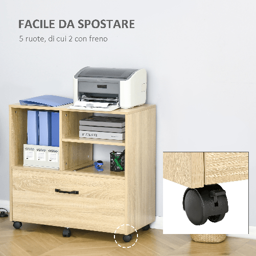 Vinsetto-Mobile-Multiuso-per-Ufficio-Porta-Stampante-con-5-Ruote-e-Ripiano-Regolabile-77x40x73cm---Legno