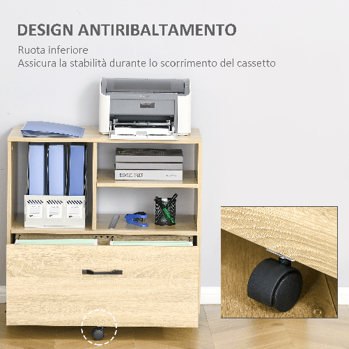 Vinsetto-Mobile-Multiuso-per-Ufficio-Porta-Stampante-con-5-Ruote-e-Ripiano-Regolabile-77x40x73cm---Legno