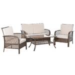 Outsunny Set Mobili da Giardino in PE Rattan Marrone, Set Tavolino, Sedie e Divano da Esterno 4Pz con Cuscini Imbottiti - Cachi