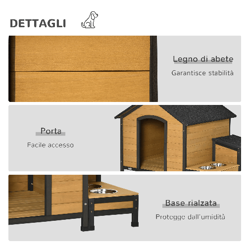 PawHut-Cuccia-per-Cani-Taglia-Media-con-2-Porta-Ciotole-Box-Esterno-e-Tetto-in-Bitume-130x93x92cm