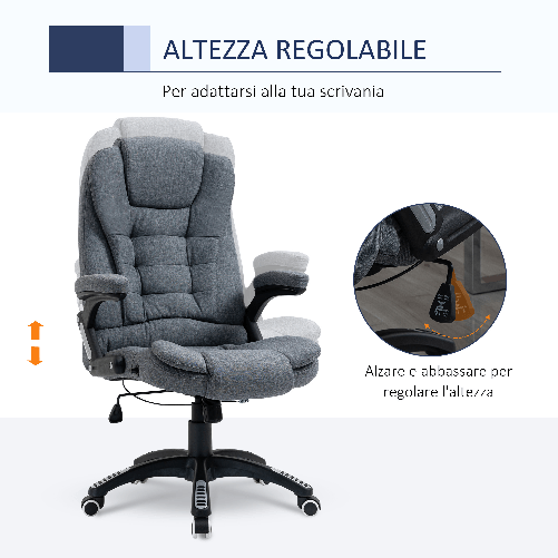 Vinsetto-Sedia-da-Ufficio-Ergonomica-Reclinabile-Altezza-Regolabile-e-Dondolamento-Poltrona-Girevole-con-Ruote-65x72x110-120cm-Grigio