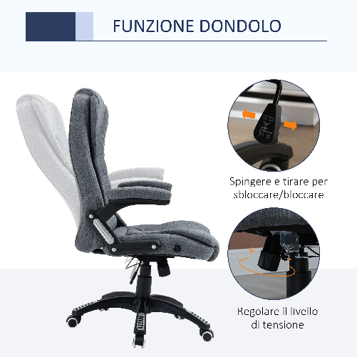 Vinsetto-Sedia-da-Ufficio-Ergonomica-Reclinabile-Altezza-Regolabile-e-Dondolamento-Poltrona-Girevole-con-Ruote-65x72x110-120cm-Grigio