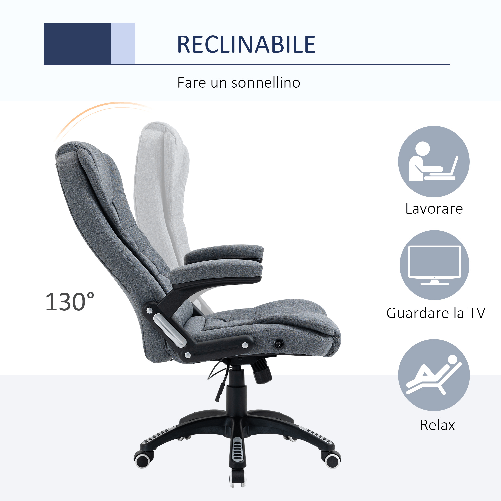 Vinsetto-Sedia-da-Ufficio-Ergonomica-Reclinabile-Altezza-Regolabile-e-Dondolamento-Poltrona-Girevole-con-Ruote-65x72x110-120cm-Grigio