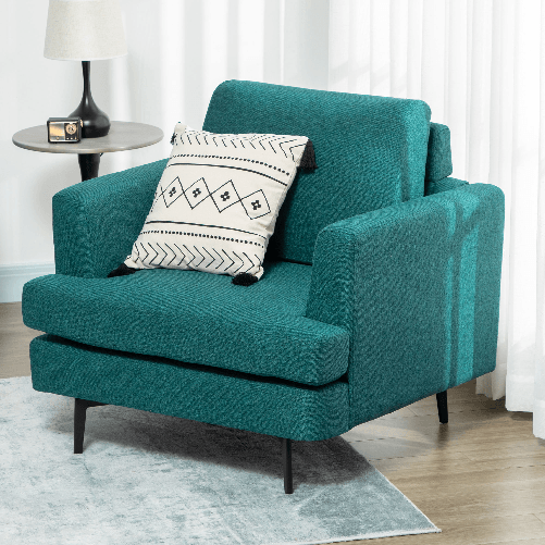 HOMCOM-Poltrona-Moderna-da-Soggiorno-con-Seduta-Imbottita-Gambe-in-Acciaio-e-Tessuto-Traspirante-96x87x87-cm-Verde