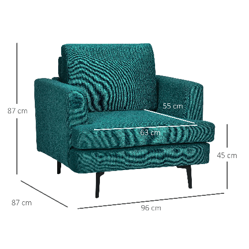 HOMCOM-Poltrona-Moderna-da-Soggiorno-con-Seduta-Imbottita-Gambe-in-Acciaio-e-Tessuto-Traspirante-96x87x87-cm-Verde