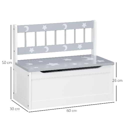 ZONEKIZ-Cassapanca-Moderna-Portagiochi-con-Leva-a-Gas-in-MDF-e-Legno-di-Pino-60x30x50-cm-Bianco-e-Grigio