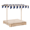 Outsunny-Sabbiera-per-Bambini-in-Legno-con-Tettuccio-Parasole-Panca-e-Coperchio-106x106x121cm-Bianco-e-Blu