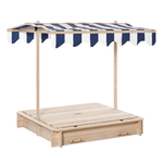 Outsunny Sabbiera per Bambini in Legno con Tettuccio Parasole, Panca e Coperchio, 106x106x121cm Bianco e Blu