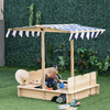 Outsunny-Sabbiera-per-Bambini-in-Legno-con-Tettuccio-Parasole-Panca-e-Coperchio-106x106x121cm-Bianco-e-Blu