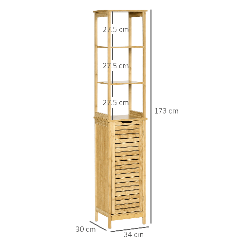 kleankin-Mobile-Bagno-a-3-Ripiani-e-1-Credenza-Design-a-Doghe-Bambu-34x30x173cm