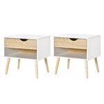 HOMCOM-Set-di-2-Comodini-con-Cassetto-e-Mensola-Base-Rialzata-e-Gambe-in-Legno-50x39x51cm-Bianco-e-Rovere