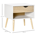 HOMCOM-Set-di-2-Comodini-con-Cassetto-e-Mensola-Base-Rialzata-e-Gambe-in-Legno-50x39x51cm-Bianco-e-Rovere