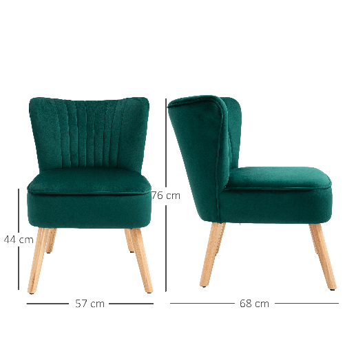 HOMCOM-Poltroncina-Stile-Nordico-dal-Design-Ergonomico-in-Legno-e-Velluto-Verde