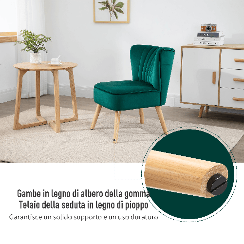 HOMCOM-Poltroncina-Stile-Nordico-dal-Design-Ergonomico-in-Legno-e-Velluto-Verde