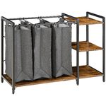 HOMCOM Mobile Portabiancheria in Stile Industriale con 3 Sacchi in Tessuto e 3 Ripiani, 106x40x75cm