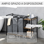 HOMCOM-Mobile-Portabiancheria-in-Stile-Industriale-con-3-Sacchi-in-Tessuto-e-3-Ripiani-106x40x75cm