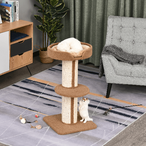 PawHut-Tiragraffi-ad-Albero-per-Gatti-con-Cuccia-Cuscino-Rivestimento-Peluche-e-Pali-in-Corda-Sisal