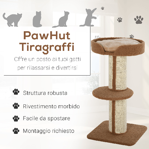 PawHut-Tiragraffi-ad-Albero-per-Gatti-con-Cuccia-Cuscino-Rivestimento-Peluche-e-Pali-in-Corda-Sisal