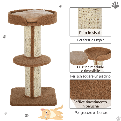 PawHut-Tiragraffi-ad-Albero-per-Gatti-con-Cuccia-Cuscino-Rivestimento-Peluche-e-Pali-in-Corda-Sisal