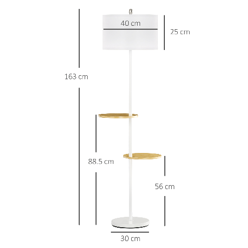 HOMCOM-Lampada-da-Terra-a-Piantana-con-2-Mensole-e-Paralume-in-Tessuto-Ø40x163cm-Bianco