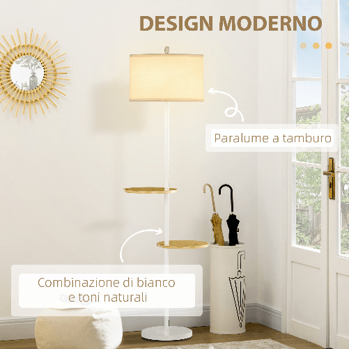 HOMCOM-Lampada-da-Terra-a-Piantana-con-2-Mensole-e-Paralume-in-Tessuto-Ø40x163cm-Bianco
