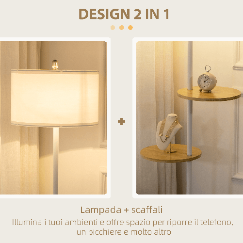 HOMCOM-Lampada-da-Terra-a-Piantana-con-2-Mensole-e-Paralume-in-Tessuto-Ø40x163cm-Bianco