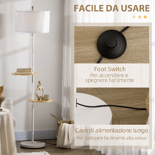 HOMCOM-Lampada-da-Terra-a-Piantana-con-2-Mensole-e-Paralume-in-Tessuto-Ø40x163cm-Bianco