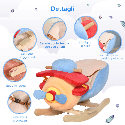 HOMCOM-Aeroplano-a-Dondolo-in-Peluche-Morbido-Imbottito-e-Legno-Massello-con-Cintura-di-Sicurezza