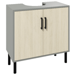 kleankin Mobile Bagno sottolavabo con Doppia anta e ripiano in Truciolato, 60x30x60cm, Grigio e color Quercia