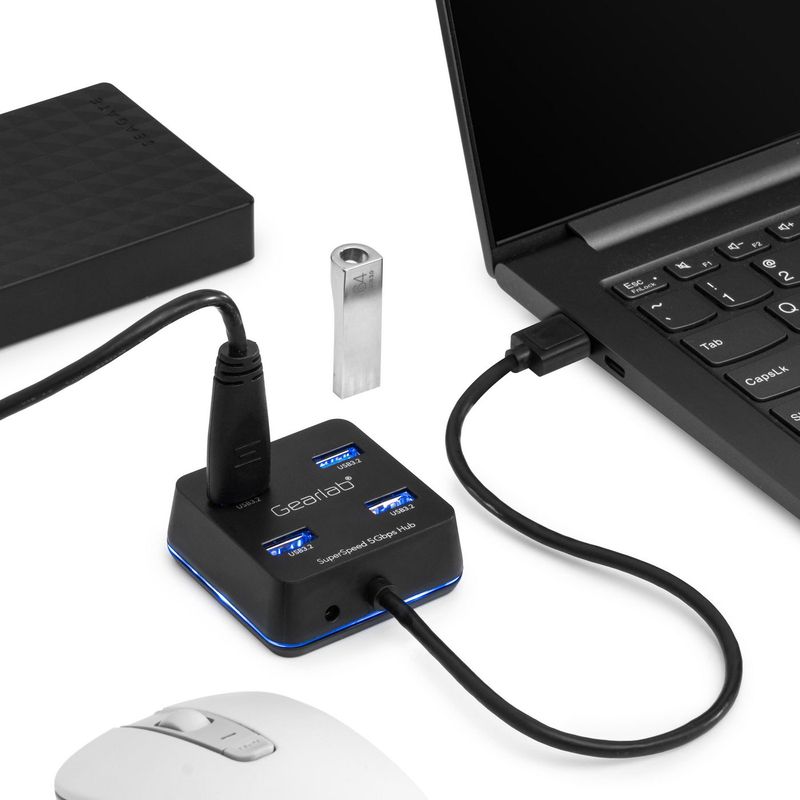 eSTUFF-GLB235401-hub-di-interfaccia-USB-3.2-Gen-1-3.1-Gen-1-Type-A-5000-Mbit-s-Nero--4-Port-USB-3.2-Hub-with-USB-A---cab