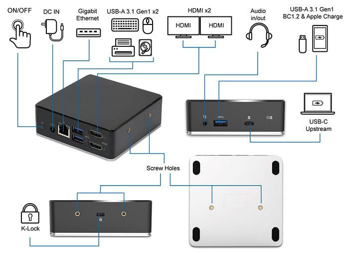 eSTUFF-GLB232002-replicatore-di-porte-e-docking-station-per-laptop-Cablato-USB-3.2-Gen-1-3.1-Gen-1-Type-C-Nero--Dual-Ful