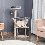 PawHut-Albero-Tiragraffi-Multilivello-per-Gatti-Adulti-Palestra-per-Gatti-con-Casetta-Amaca-Cuccia-e-Corde-in-Sisal-48x34x95cm-Grigio