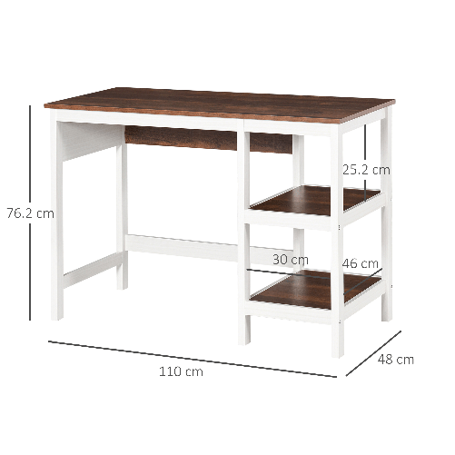 HOMCOM-Scrivania-Ufficio-con-2-Mensole-in-Legno-Casa-e-Studio-Noce-e-Bianco