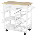 HOMCOM Carrello da Cucina con Ruote, Mobile da Cucina Salvaspazio in Legno Massiccio: 3 Cassetti, 3 Cestelli, 2 Portaspezie, 2 Ripiani, 92x37x82 cm