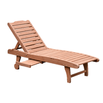 Outsunny Lettino Prendisole in Legno, Lettino Sdraio da Giardino con Ruote e Vassoio Estraibile 182x60x35cm