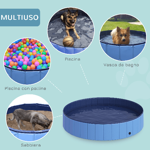 PawHut-Piscina-Vasca-da-Bagno-Portatile-Pieghevole-per-Cani-Animali-Domestici-in-PVC-Azzurro-Φ160-x-30cm