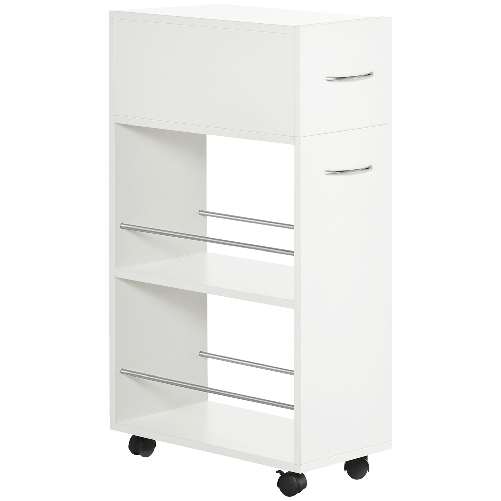 HOMCOM-Carrello-da-Cucina-in-Truciolato-e-Acciaio-Inox-con-2-Ripiani-Aperti-Cassetto-Estraibile-e-Parapetti-25x50x85-cm