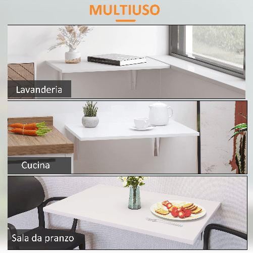 HOMCOM-Tavolino-a-Muro-Pieghevole-Salvaspazio-in-MDF-e-Telaio-in-Metallo-per-Cucina-Salotto-Bianco-60x40x20cm