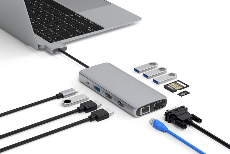 eSTUFF-USB-C-Dual-USB-C-Dock-USB-3.2-Gen-1-3.1-Gen-1-Type-C-5000-Mbit-s-Alluminio--USB-C-12-in-1-Mobile-Hub-for---MacBoo