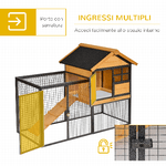 PawHut-Gabbia-per-Conigli-con-Casetta-Rampa-e-Area-Aperta-Conigliera-in-Legno-e-Metallo-Giallo-Chiaro-122x63x92cm